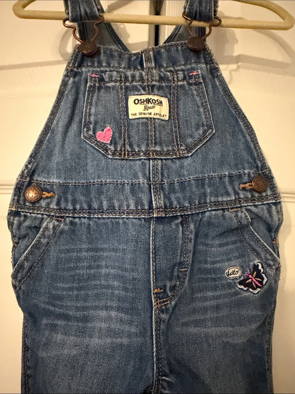 OshKosh Embroidered Denim Overalls with Pink Heart and Butterfly Size 12 Months